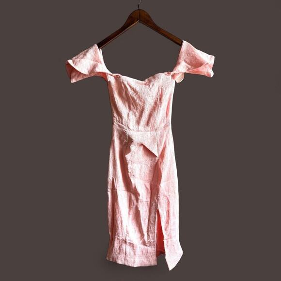 💖🛍️ELLIAT Dress Acacia Crape Textured Off Shoulder Pleated Slit Knee Length - Picture 1 of 9